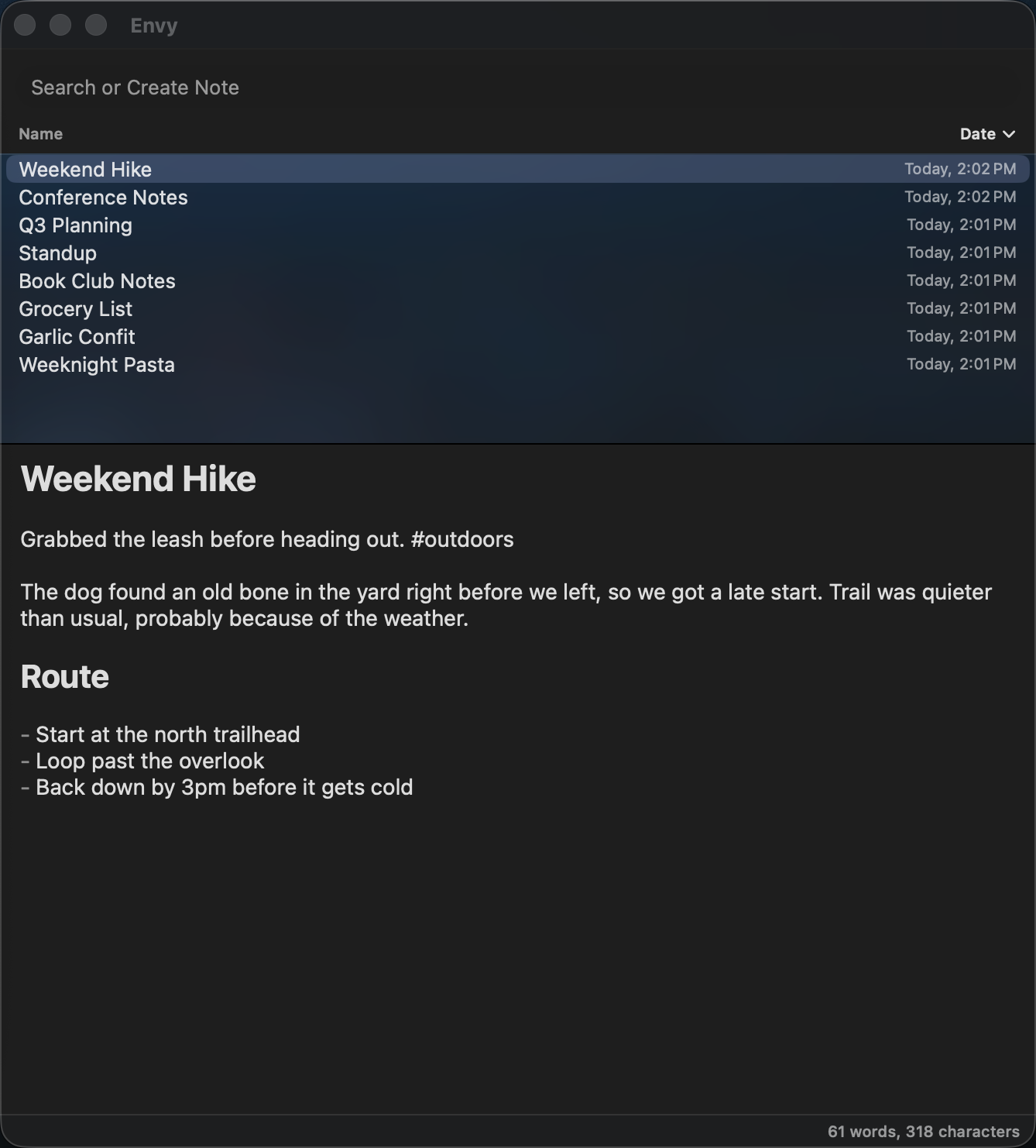 Envy: one search box, notes stored as plain Markdown files